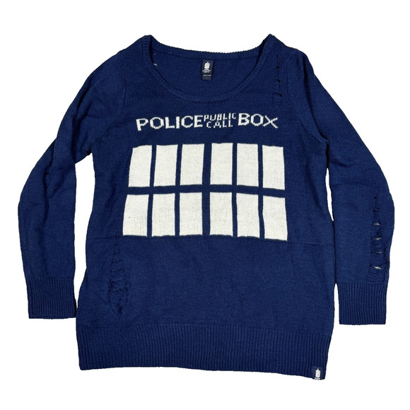 Doctor Who Womens Plus Size 1 Distressed Tardis Pullover Sweater - Picture 1 of 7